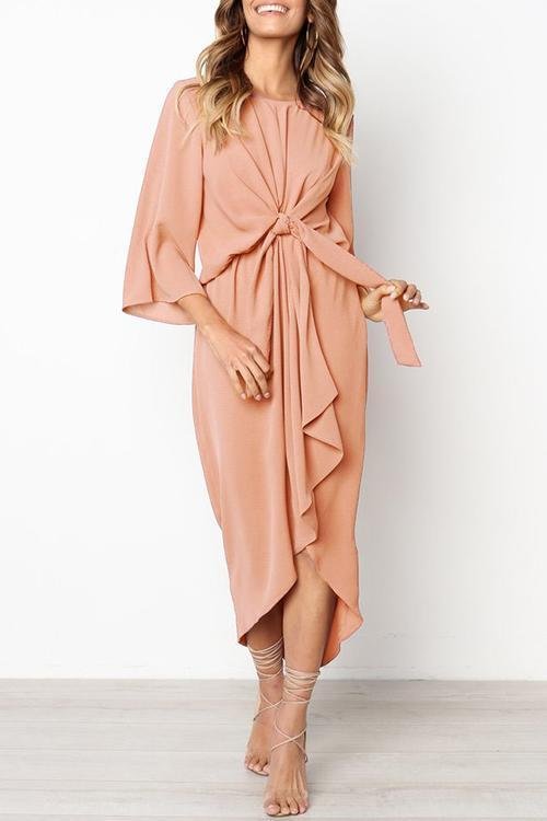 Knot Design Pink Maxi Dress-elleschic