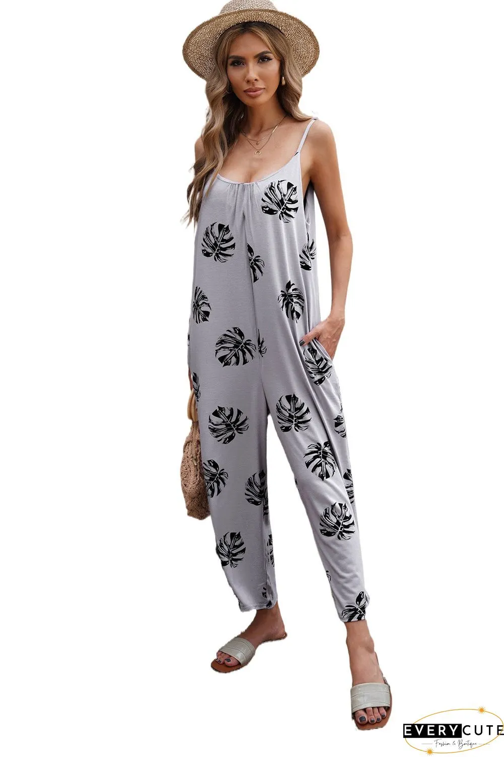 Print Spaghetti Strap Wide Leg Jumpsuit