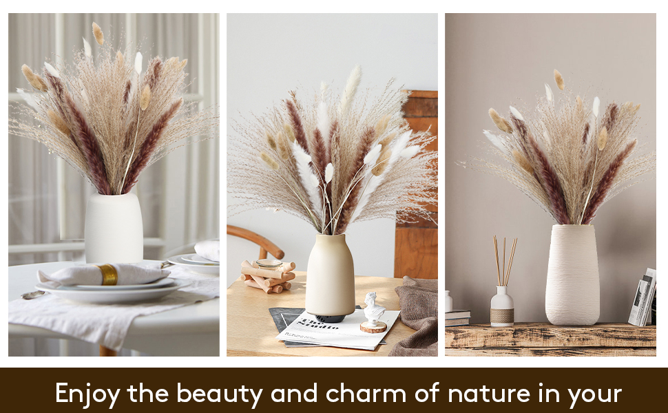 boho flowers centerpiece pampas bouquet dried flowers bunny tails shelf styling preserved decor