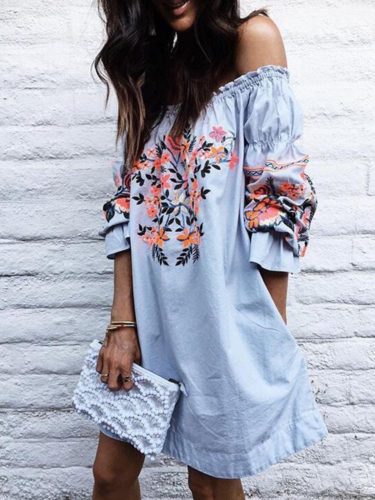 A-line Casual Polyester Floral-print Short Sleeve Dress