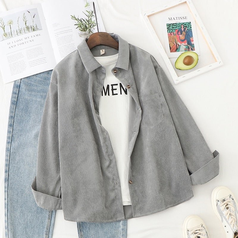 Corduroy Women Blouses Shirts Tunic Womens Tops 2021 Long Sleeve Clothing Button Up Down Loose White New Fashion Design Good