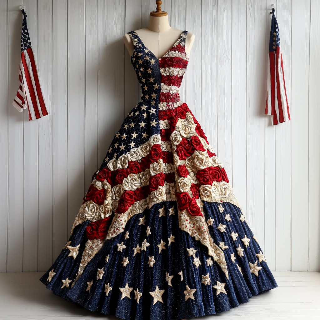 Comstylish Vintage American Rose Sequined Sleeveless Dress