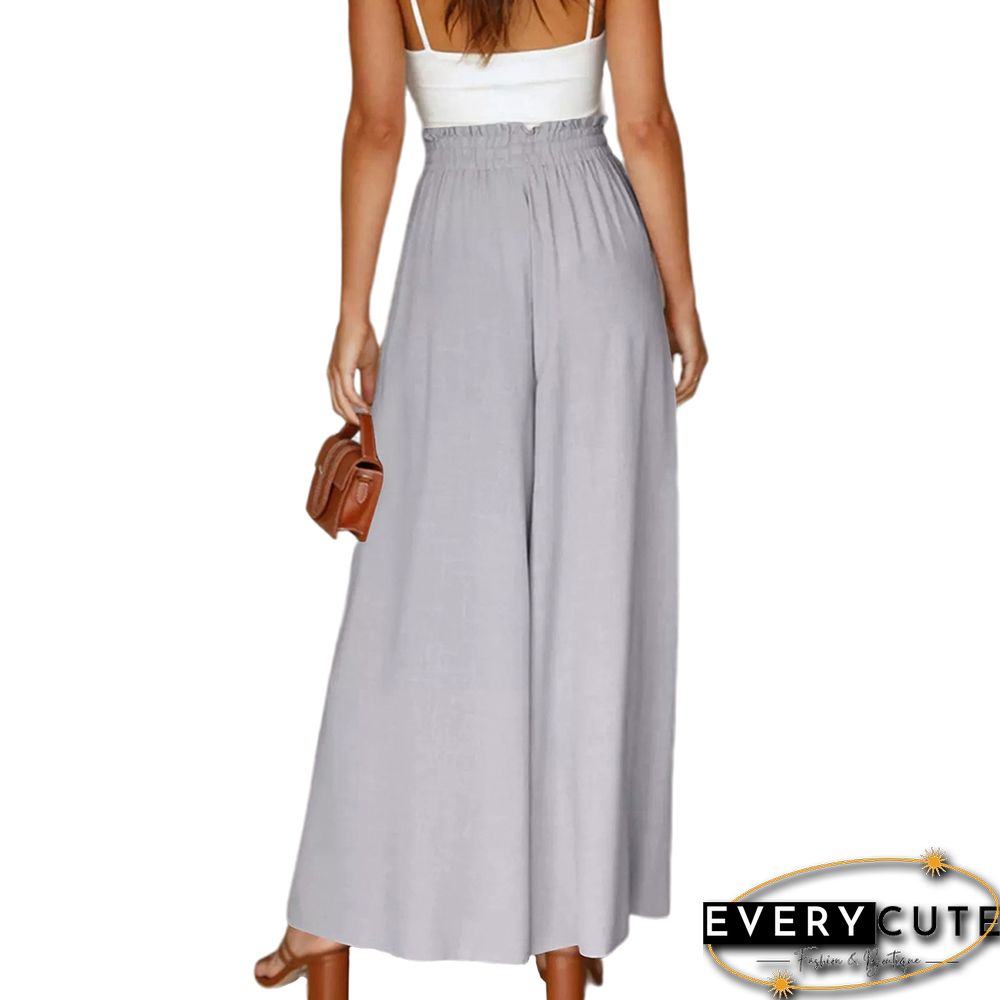 Light Gray Elatic Belt Wide Leg Long Culotte