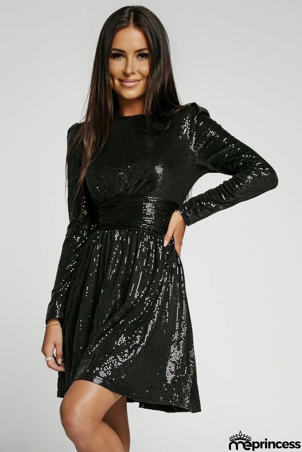 Black Sequin Cocktail Party Dress
