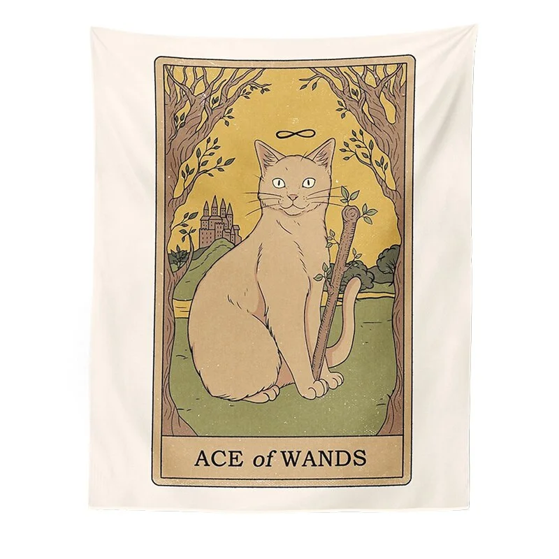 Cat Divination Witchcraft Tarot Card Tapestry Wall Hanging Tapestries Baphomet Occult Home Wall Moon phase Mat Decor Cat Coven