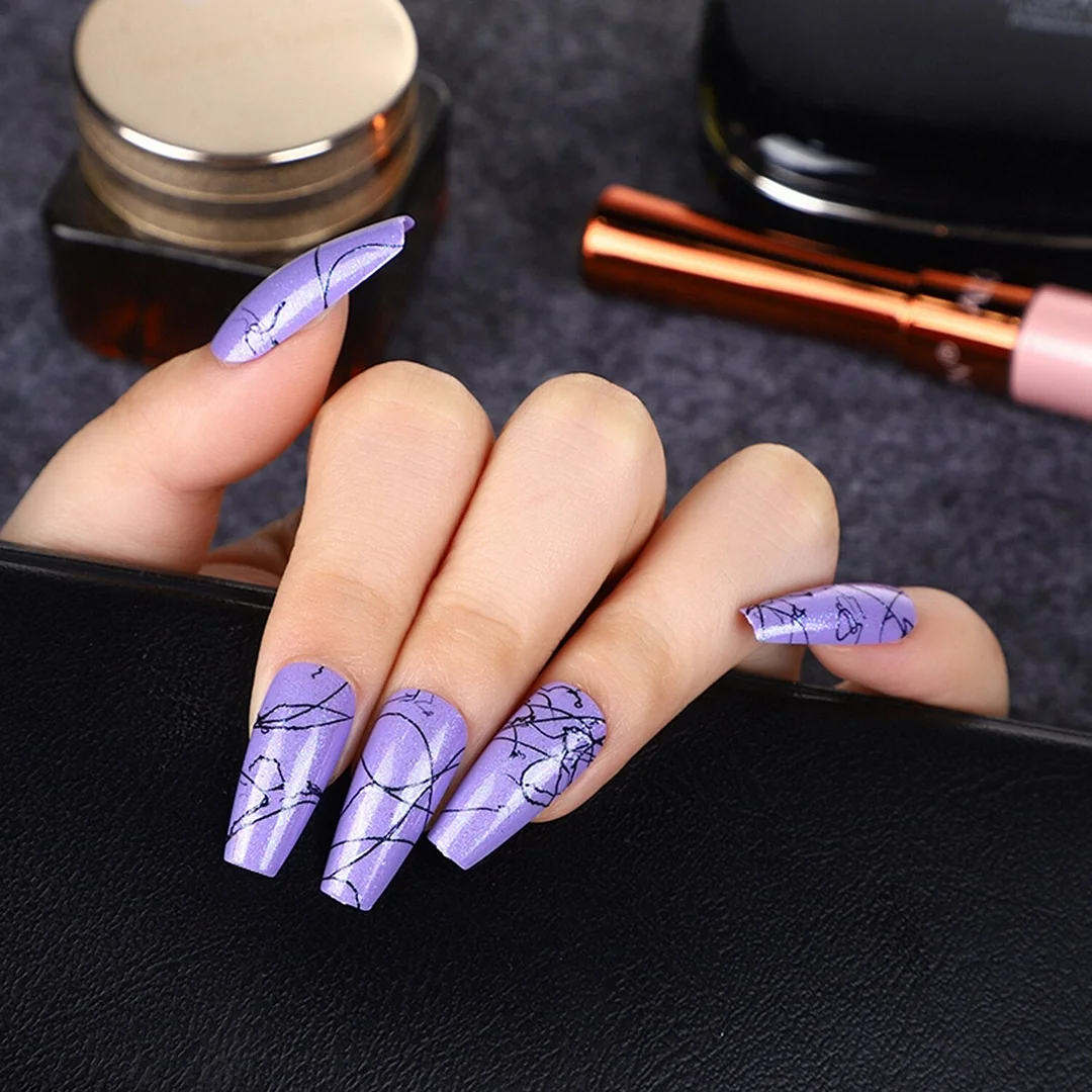 24Pcs Long Colorful Detachable Coffin False Nails Artificial Ballerina Fake Nails Press On Nail Tips Decor Acrylic Fingernail-Nail Inspo