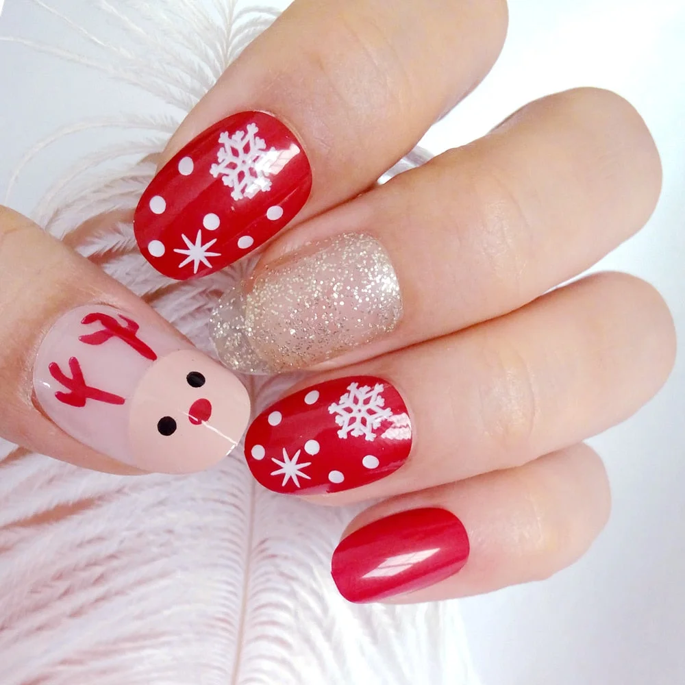 24Pcs Flat Top Fake Nails Artificial Nails For Lady Christmas False Nails New Design Daily Decoration For Manicure-Nail Inspo