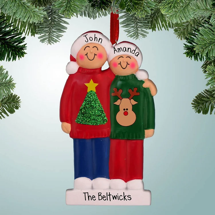 Navidad-Muñeco Ornamento Navideño Hermanos/Amigos 2 Nombres y Texto Personalizados Adorno de Madera