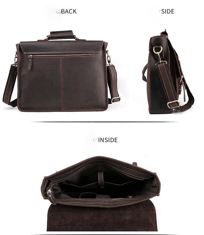 New Handmade Crazy Horse Leather Men Portfolio for 15.6" Laptop