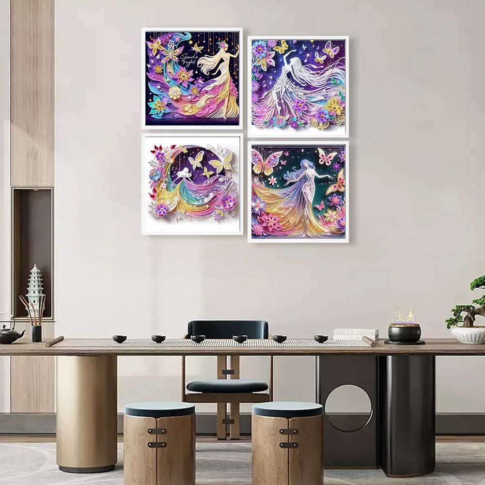 4pcs/Set Diamond Painting - Partial Special Shaped Drill - Elf Girl(Canvas|30*30cm)