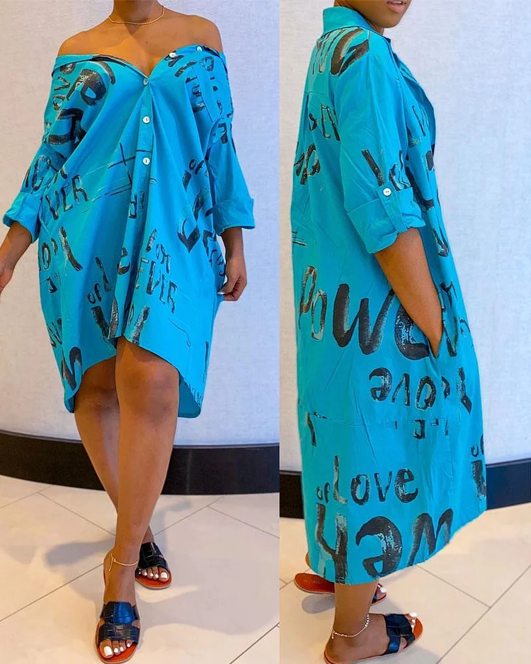 Printed Loose Shirt Dress