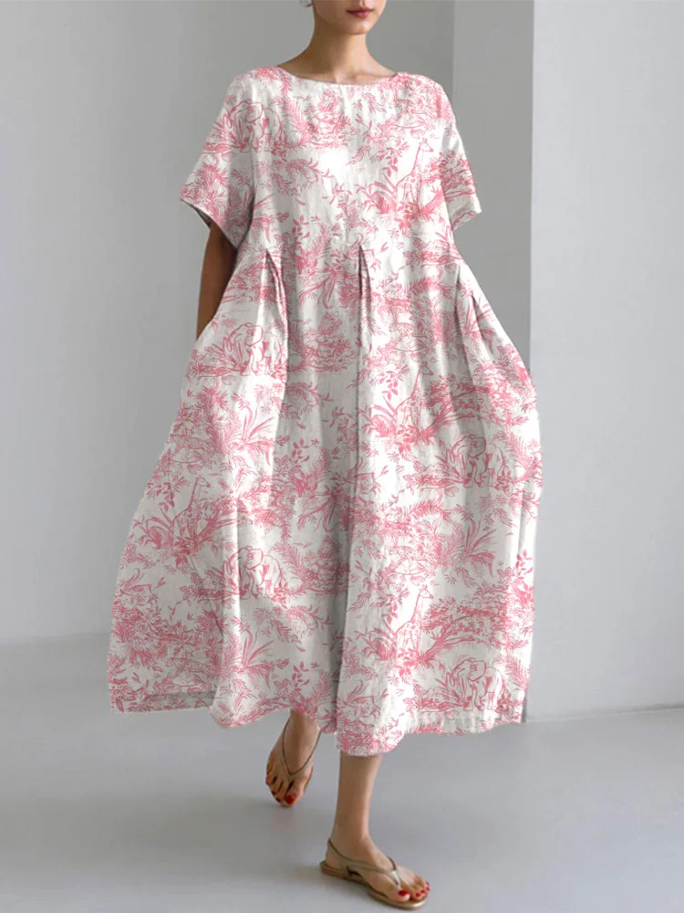 Women's Casual Pink Awareness Plants And Animals Printed Dress