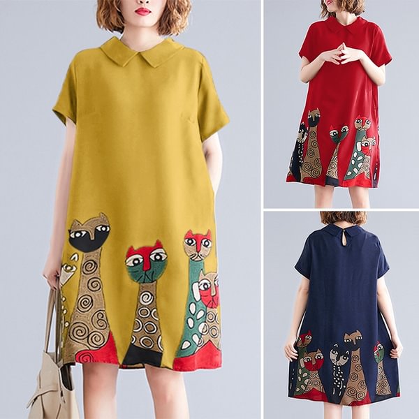 Womens Short Sleeve Turtleneck Print Loose Ladies Dress Mini Dress - Shop Trendy Women's Clothing | LoverChic