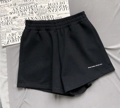 Women Shorts Ins Trendy Alle-spiel Studenten  Frauen Summer 2XL Solide Stickerei bein Knie-l&auml;nge Harajuku Breite Casual Einfache