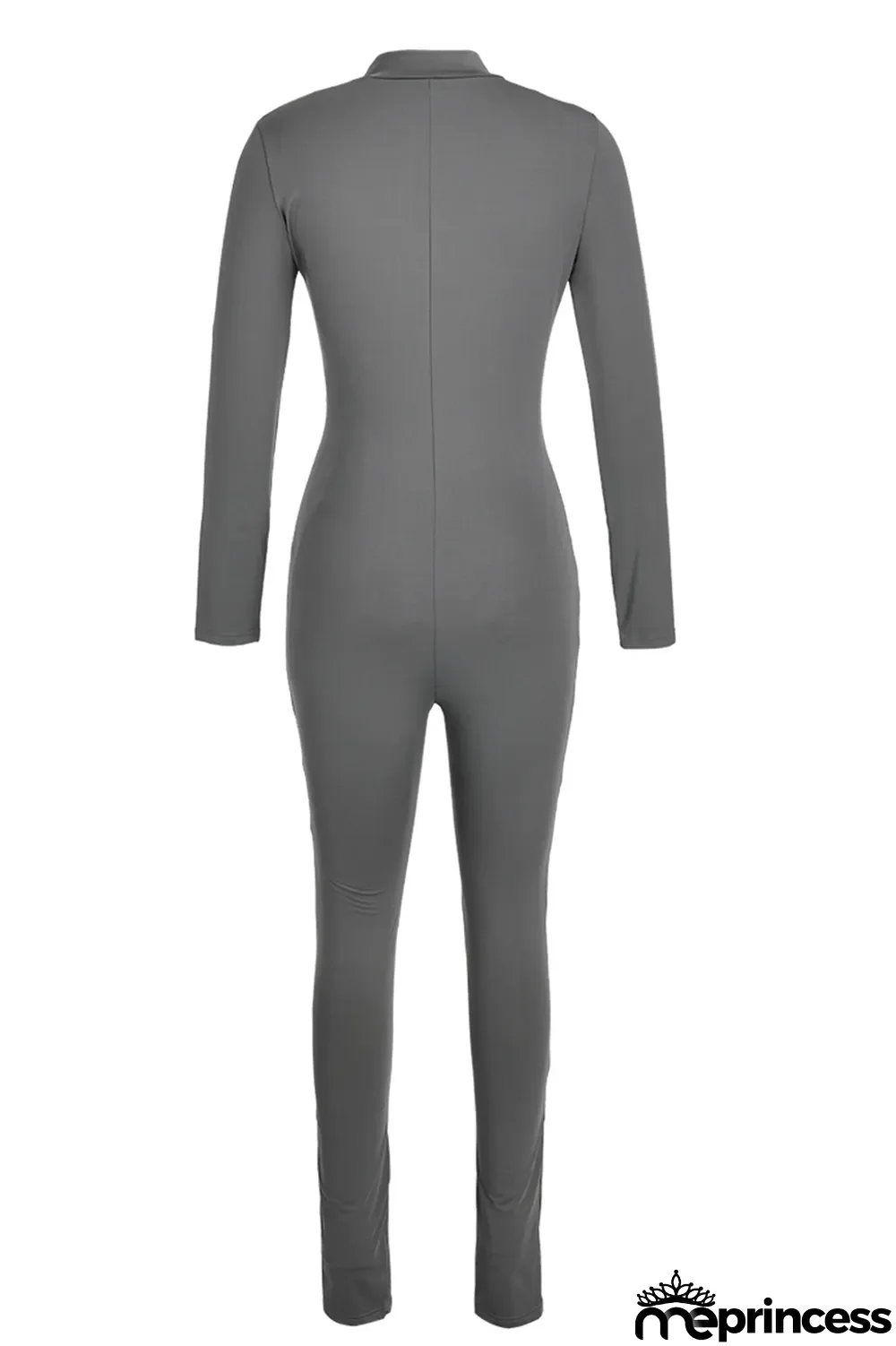 Black Casual Solid Split Joint Zipper Collar Skinny Jumpsuits