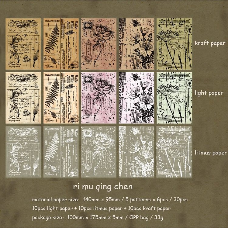 Journalsay 30 Sheets Retro Multi-material Material Paper DIY Junk Journal Scrapbooking Decoration Memo Pad