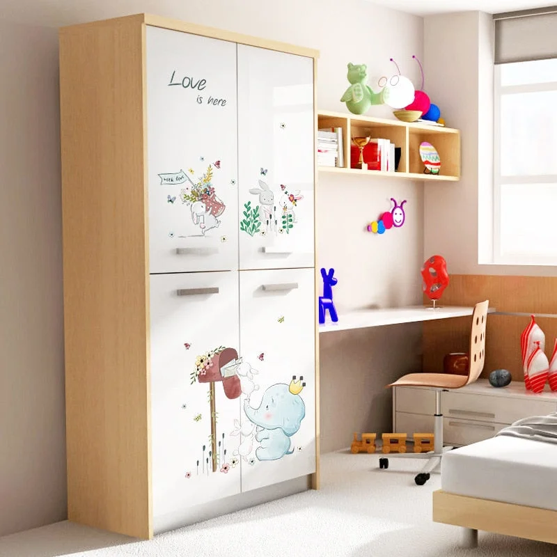 Cartoon Lovely Animals Wall Stickers for Kids Rooms Rabbits Elephant Recieve Email Decorative Vinyls for Walls Room Decor