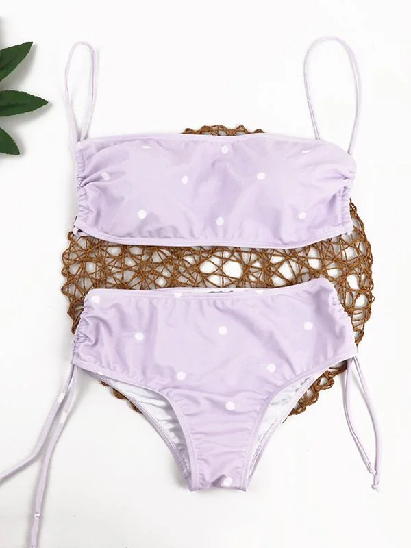 Sexy Strapless Spaghetti-Neck Drawstring Bikini Swimsuit