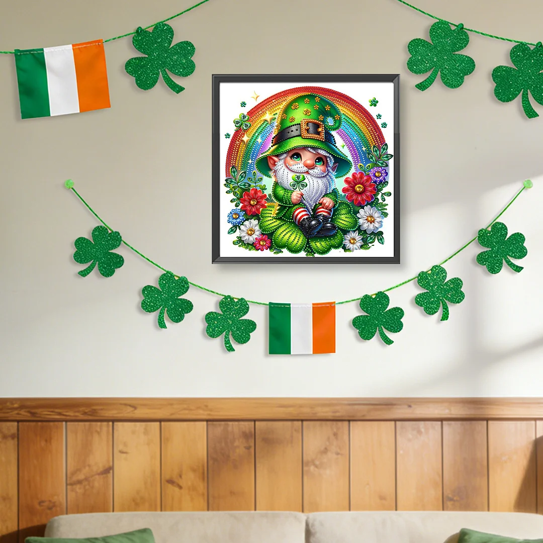 St Patricks Day Elve Special Shaped 5D DIY Partial Drill Diamonds Dots Gem Art Kits for Adults Beginners Home Decor Diamonds Paintings Gem Art 11.81 X11.81inch