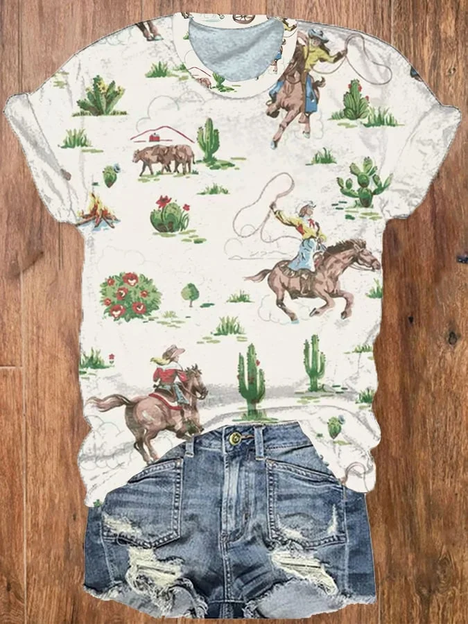 Women's Western Cowboys Cowgirls Print T-Shirt
