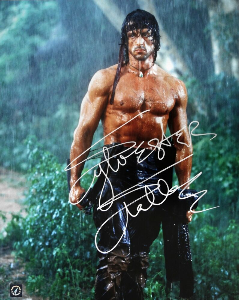 Sylvester Stallone John Rambo Autographed 16x20 RAMBO II Rain Photo Poster painting ASI Proof
