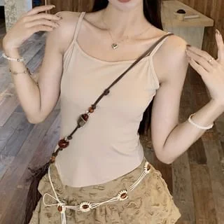 Mid Cami Rise Distressed Beaded / Skirt Mini Cropped Asymmetrical Plain Tassel Sweater Chain A-Line Waist Detail Top