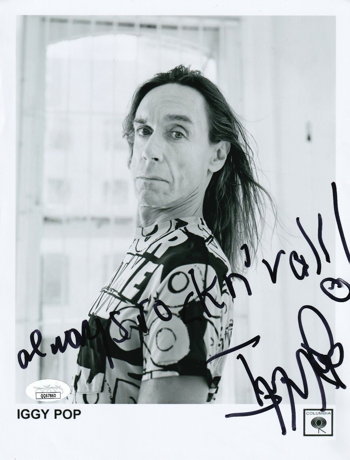 Iggy Pop REAL hand SIGNED 8x10 Original Promo Photo Poster painting JSA COA Stooges w/Inscr.