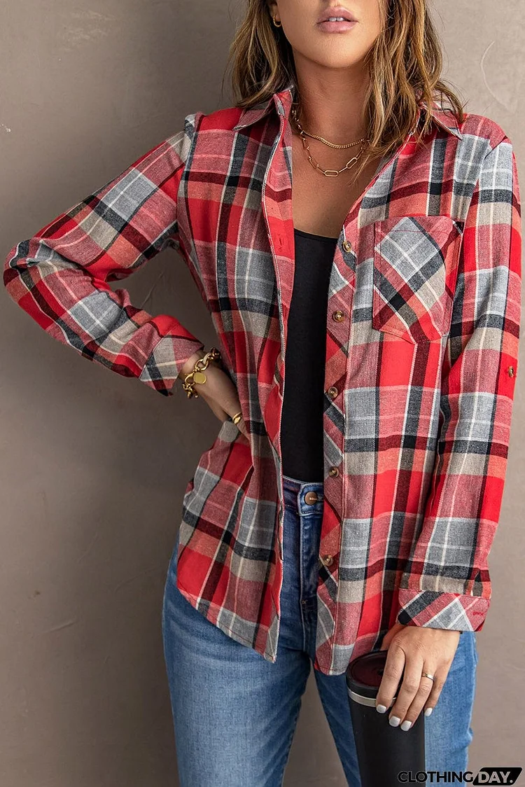 Casual Red Plaid Shirt