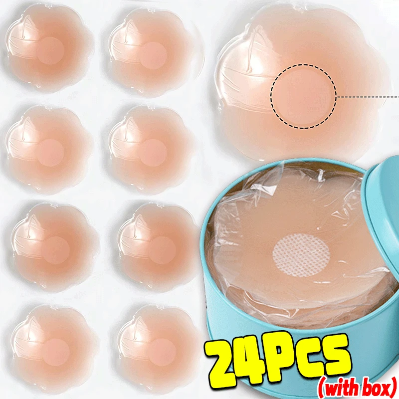Bayuyun 2-24PCS Invisible Self Adhesive Chest Paste Reusable Sticker Breast Petal Strapless Lift Up Bra Pad Silicone Petal Nipple Cover