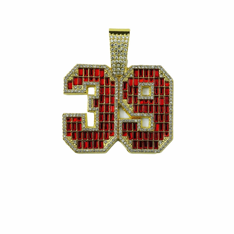 New Products Digital Cube Sugar Glass Red Diamond 39 Alloy Pendant Hip Hop Cuban Link Chain Necklace Personality Men's Necklace
