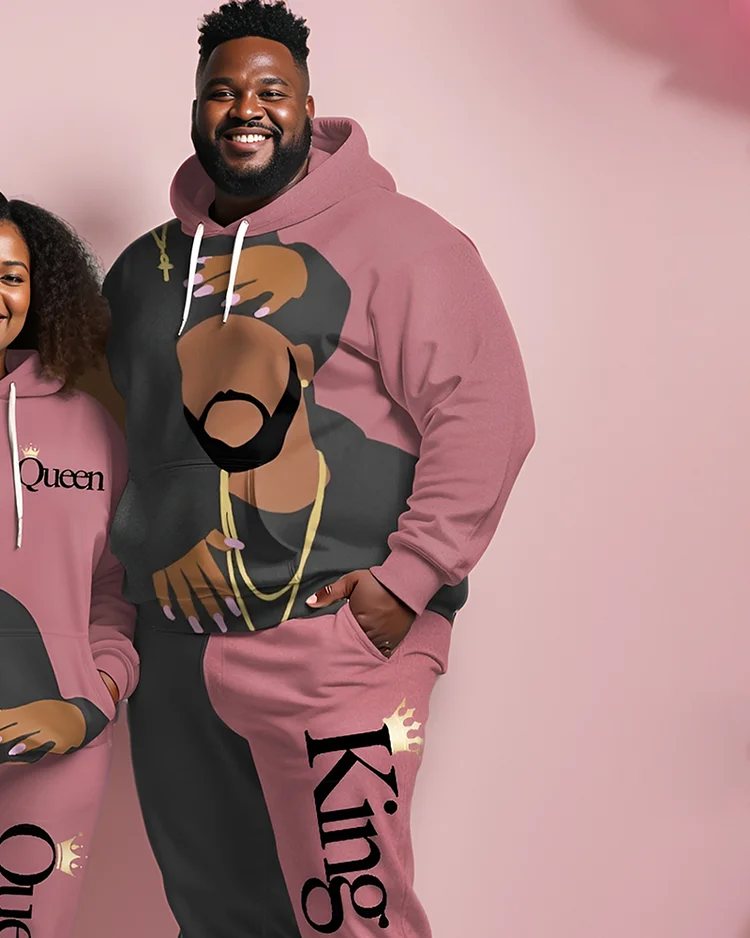 Couple Plus Size Black Couple Art Crown Poker Print Hoodie Set