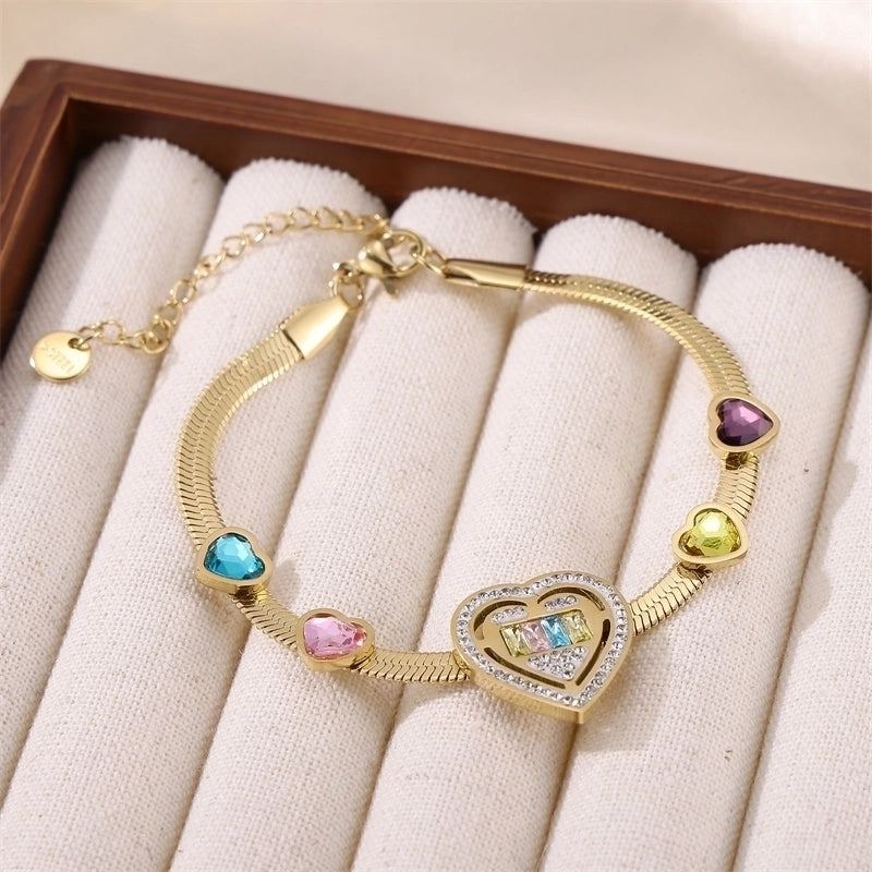 Princess Lady Shiny Heart Shape Stainless Steel Plating Inlay Zircon 18k Gold Plated Bracelets