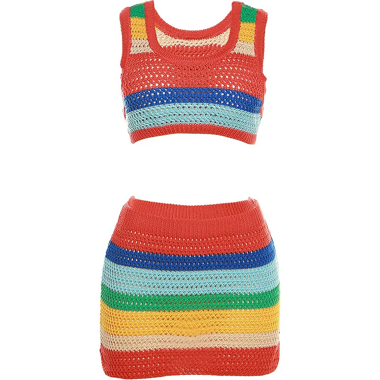 rainbow Knitted two pieces dress