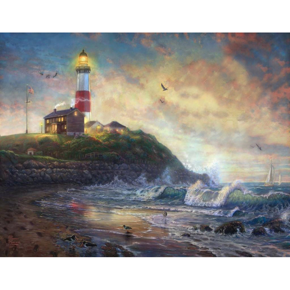 

40*30CM - Round Drill Diamond Painting - Seaside Lighthouse, 501 Original