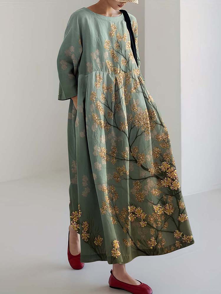 Comstylish Vintage Three-dimensional Gradient Flower Painting Art Loose Midi Dress