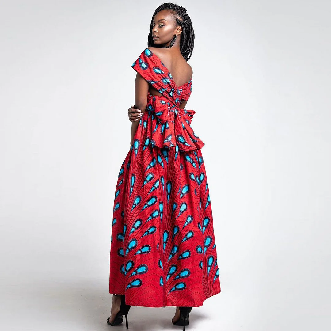 Brownm African Wear Printed Multi-wear Sexy Lace-up Dresses