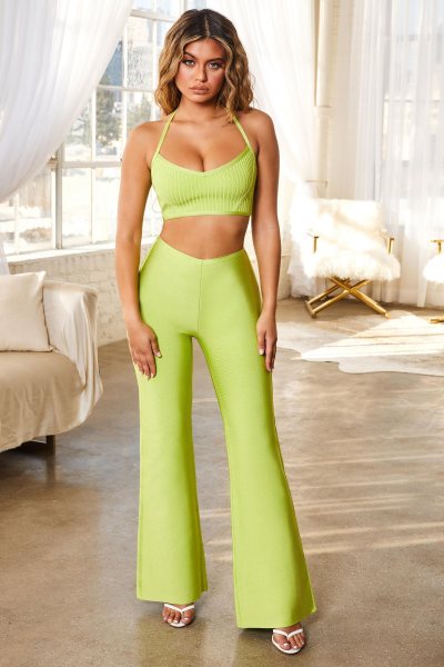 Wide Leg Bandage Trousers in Lime 