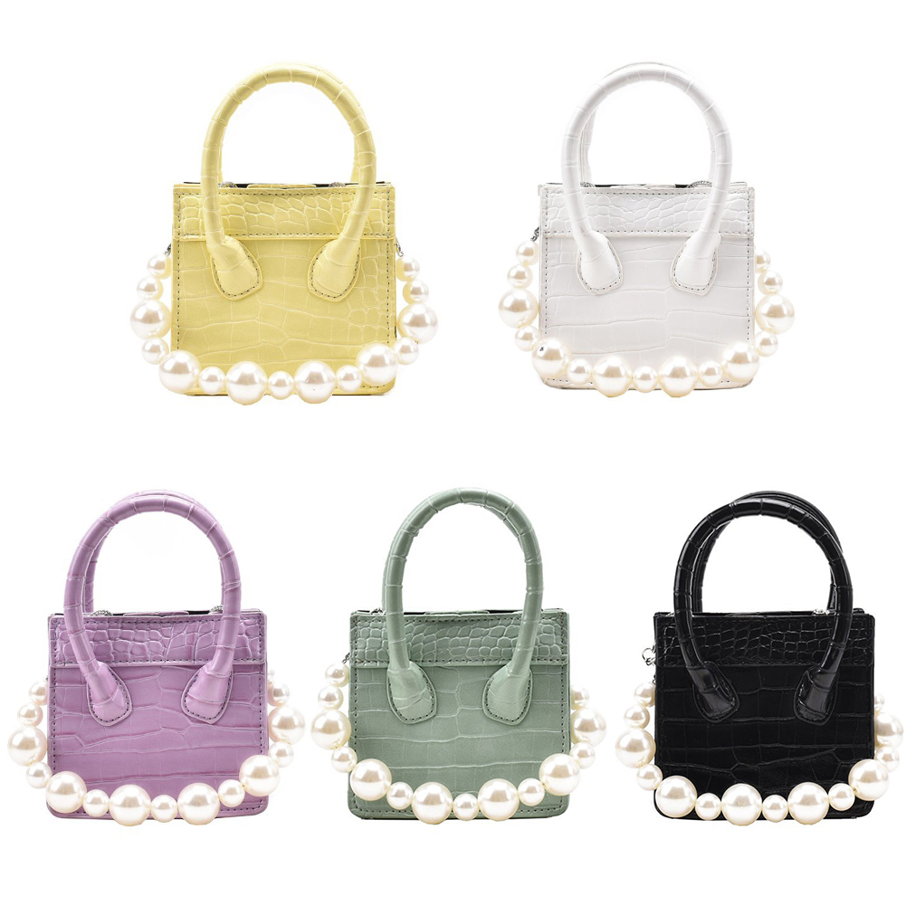 

PU Pearl Handle Mini Handbags Women Alligator Pattern Chain Messenger Bags, Yellow, 501 Original