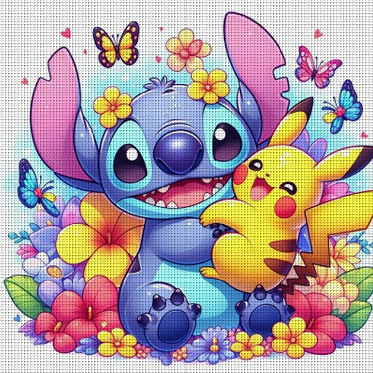 Stitch And Pikachu Hugging 11CT Stamped Cross Stitch 40*40CM