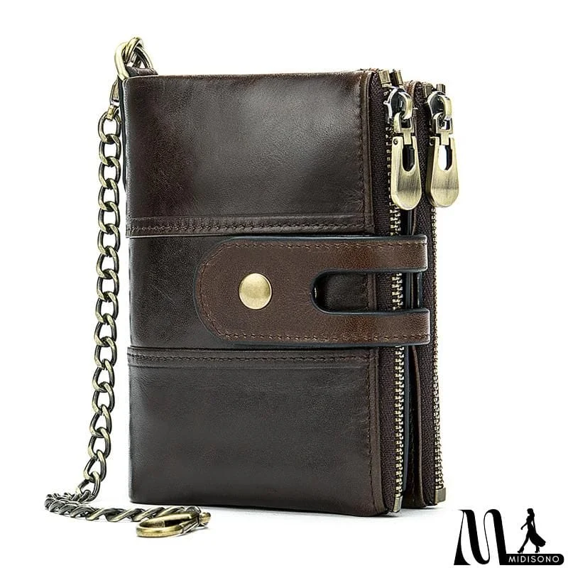 MidiSono - Mens Anti-Theft Multipockets Vintage Leather Wallets