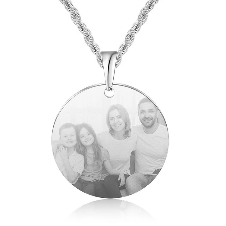 Collier Rond Photo Personnalisé Prénom Gravé pour Couple Collier Homme Jessemade FR