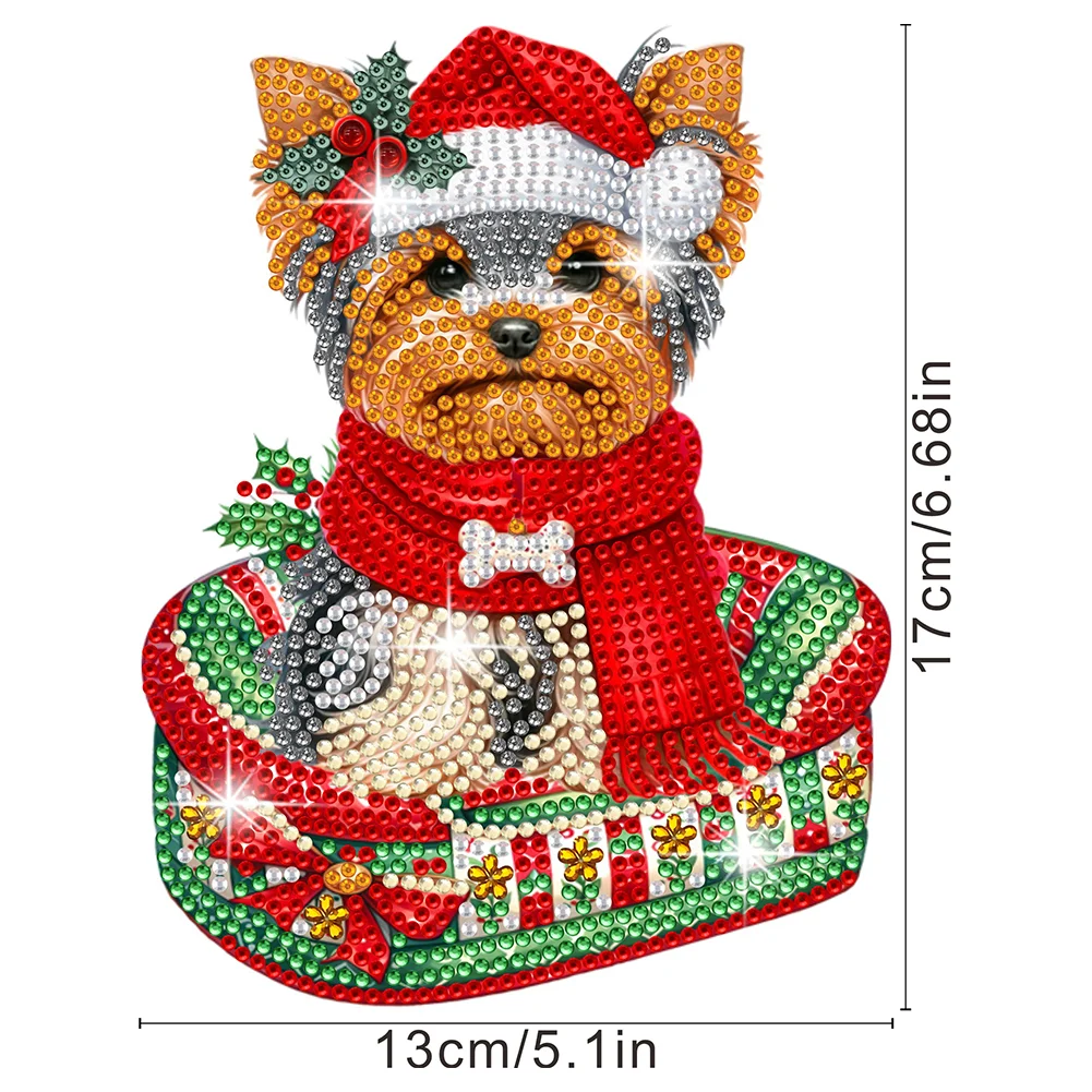 DIY Xmas Yorkshire Terrier Acrylic Shaking Head Desktop Diamond Painting Art Kits for Kids