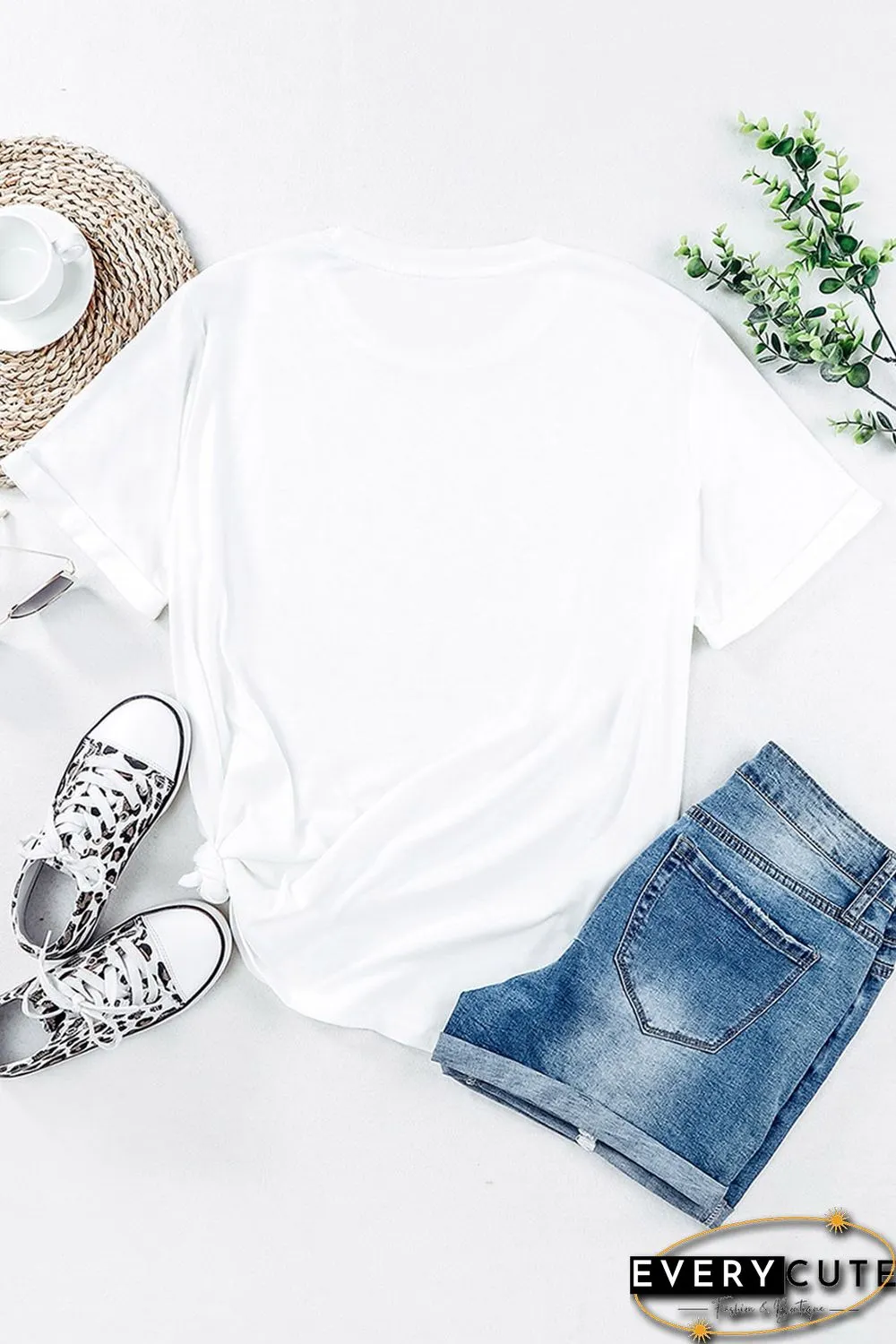 White AMERICA Stars Graphic Print Short Sleeve T Shirt