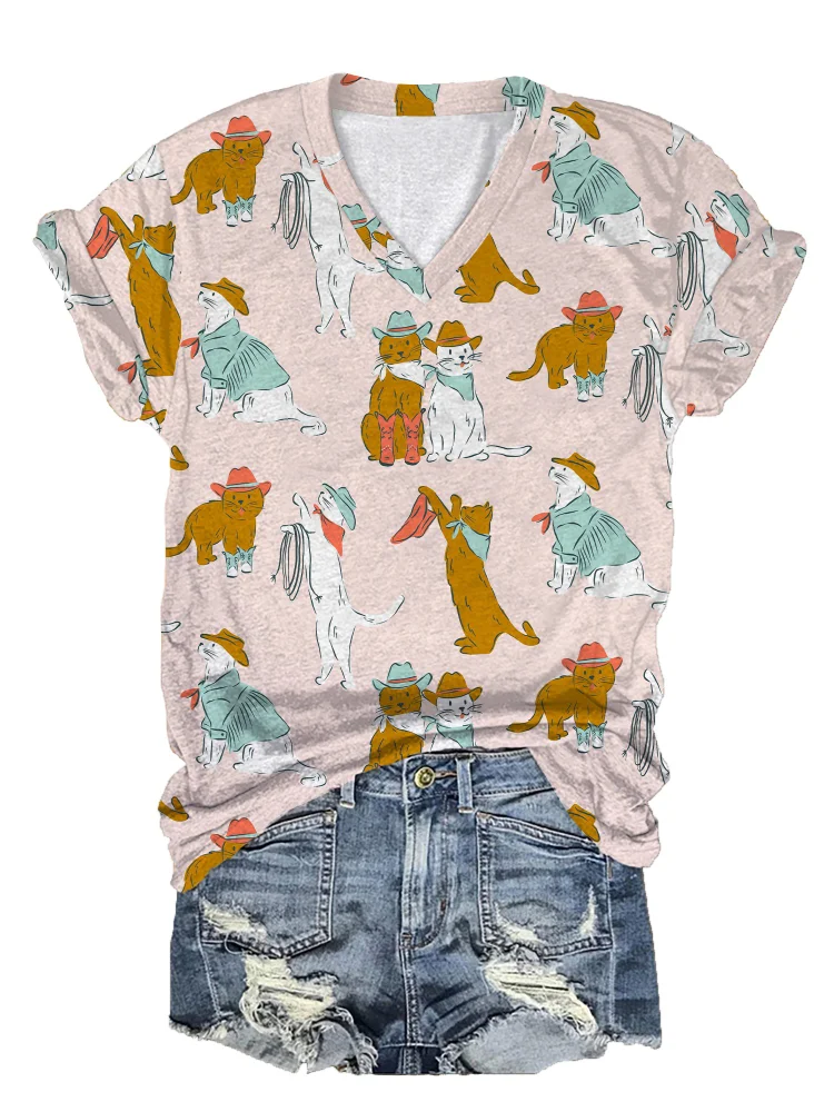 Women's Vintage Western Cowboy Animal Print T-Shirt