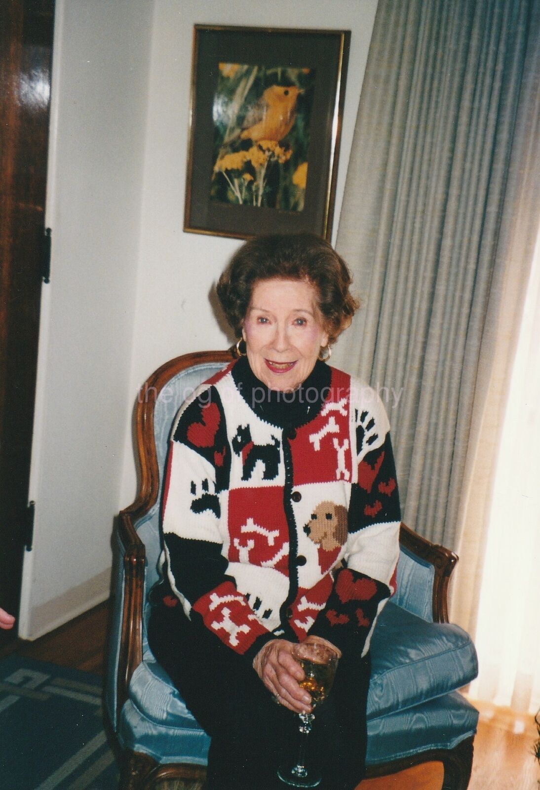 A Woman In A Festive Dog Theme Holiday Sweater FOUND Photo Poster painting810 33