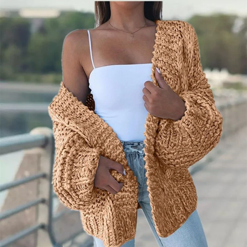 Women Batwing Long Sleeve Loose Cardigan Sweater Autumn Winter Solid Oversized Outerwear Casual Thick Tops Jumper