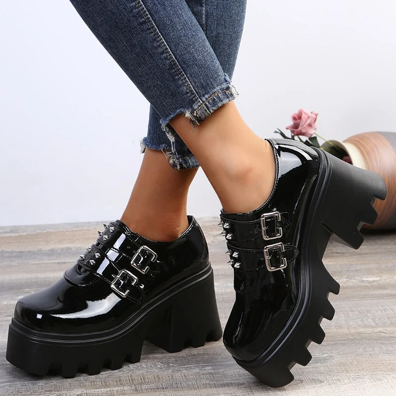 Big Size 35-43 Ladies 2022 Fashion Punk Pumps Platform Chunky High Heels Women's Party Gothic Black Cool Shoes Woman O334