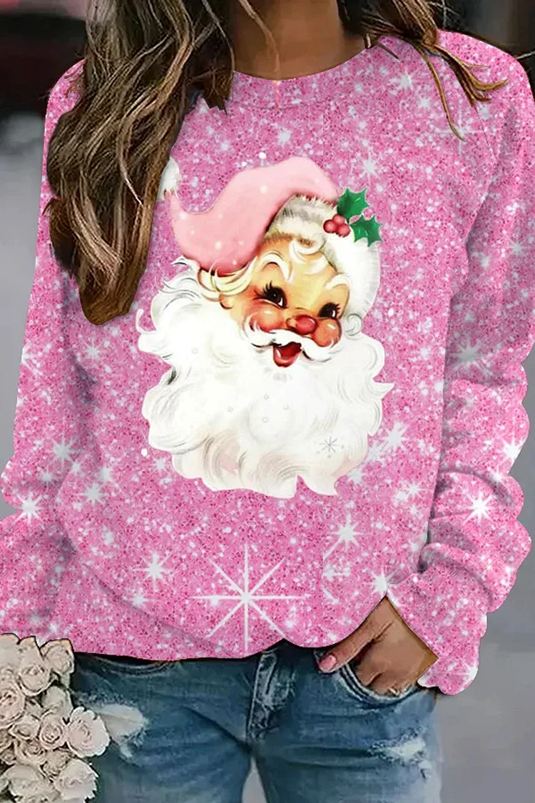 Pink Christmas Santa Print Sweatshirt