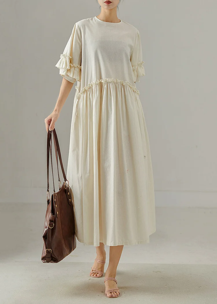 Khaki Loose Cotton Maxi Dresses Ruffled Summer