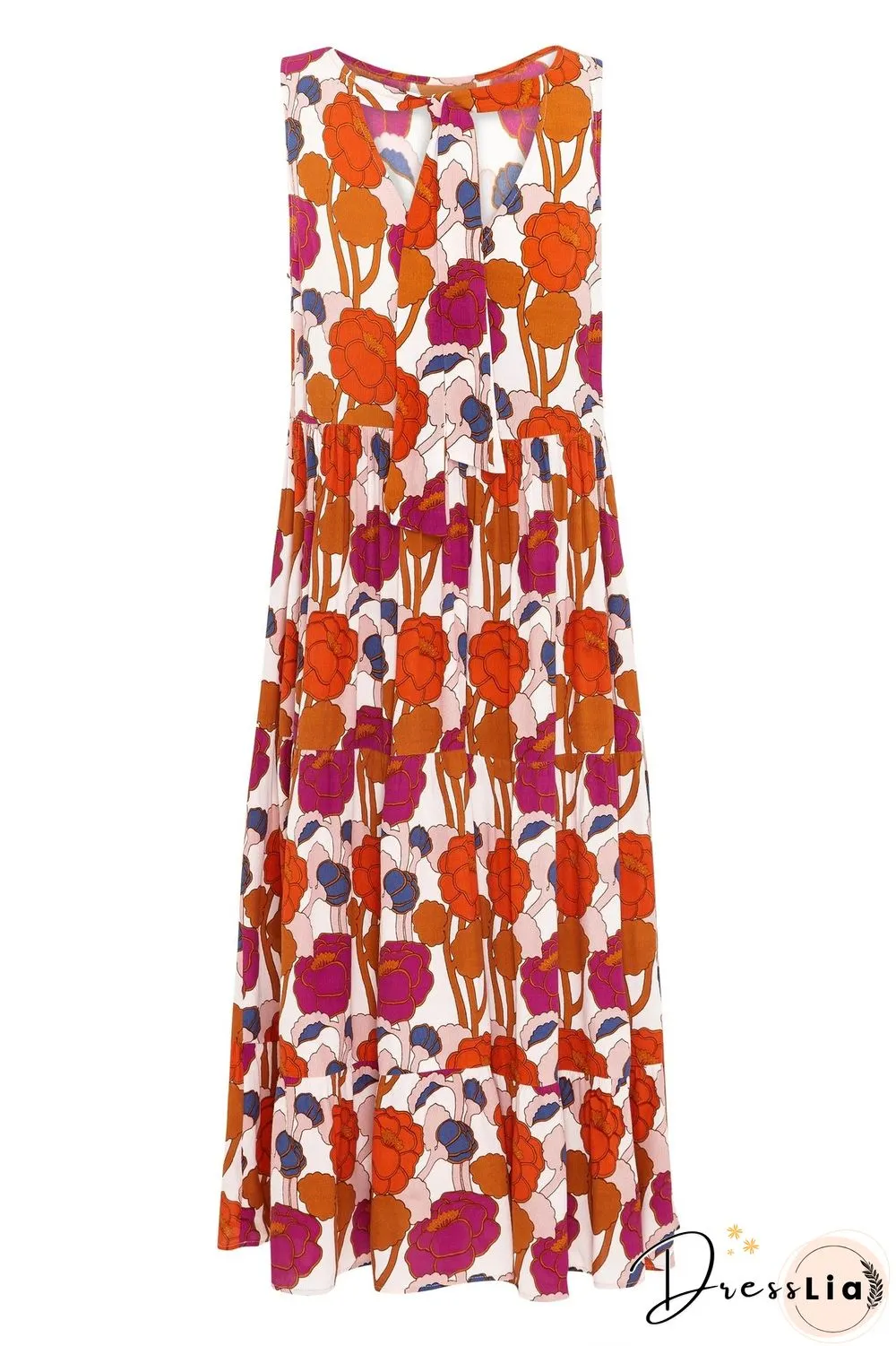 Casual Crew Neck Floral Tank Midi Dress